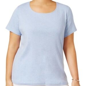 Karen Scott Heathered Scoop Neck Tee Casual Top Blue